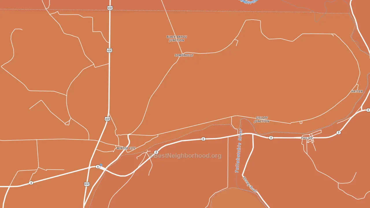 Map of the best neighborhoods in the Somerville area, with better matches in green and worse matches in red