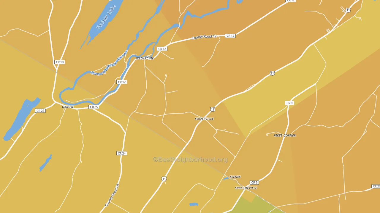 Map of the best neighborhoods in the Somerville area, with better matches in green and worse matches in red