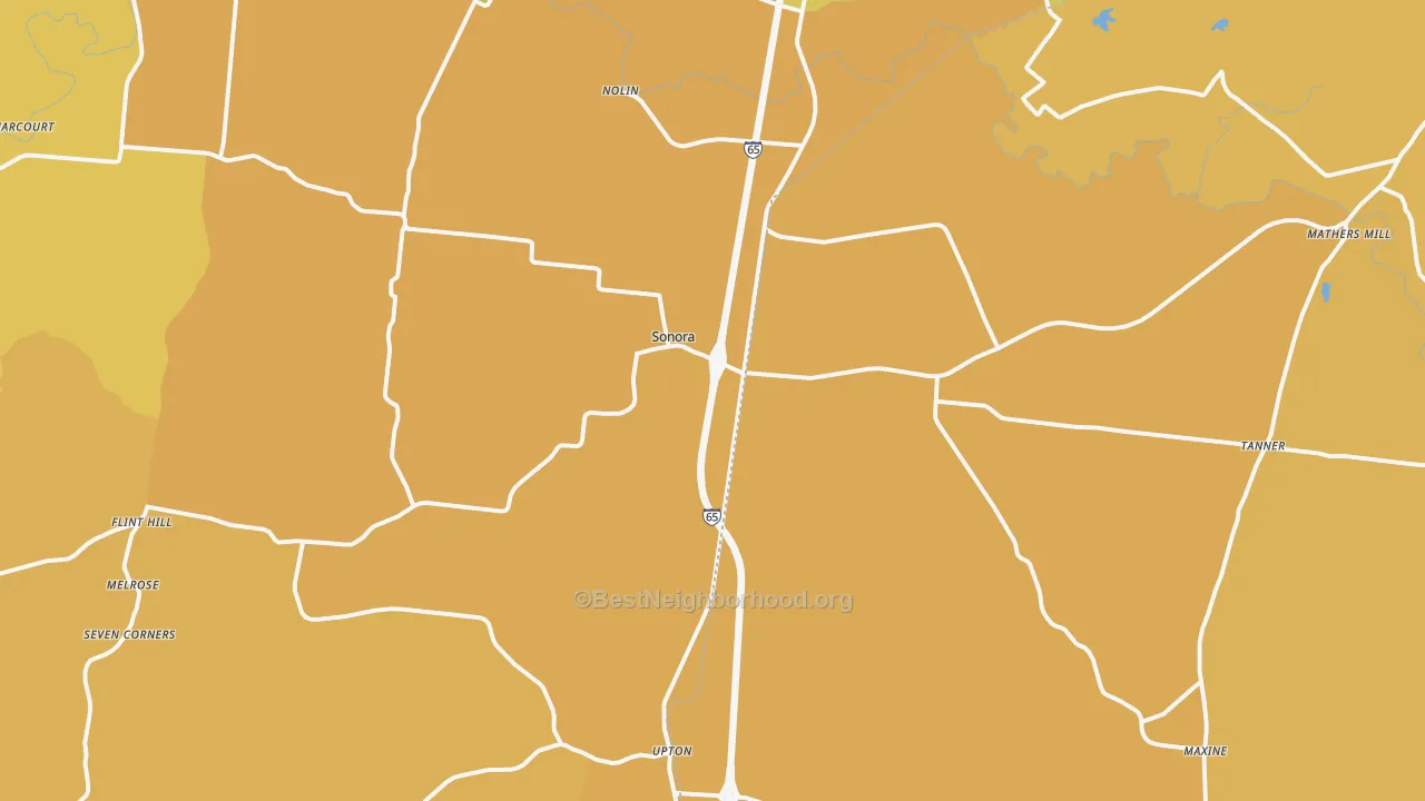 Map of the best neighborhoods in the Sonora area, with better matches in green and worse matches in red