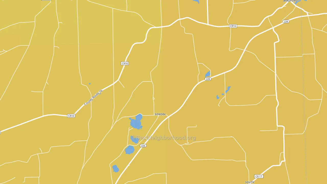 Map of the best neighborhoods in the Sonora area, with better matches in green and worse matches in red