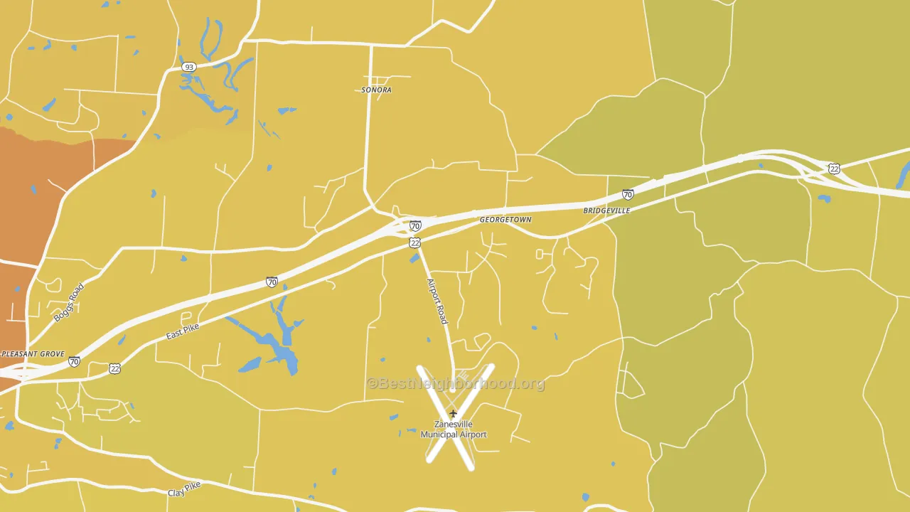 Map of the best neighborhoods in the Sonora area, with better matches in green and worse matches in red