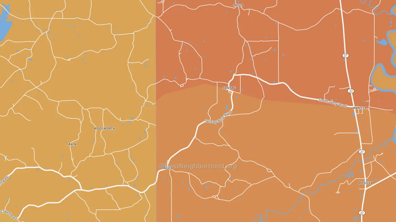 Map of the best neighborhoods in the Sontag area, with better matches in green and worse matches in red