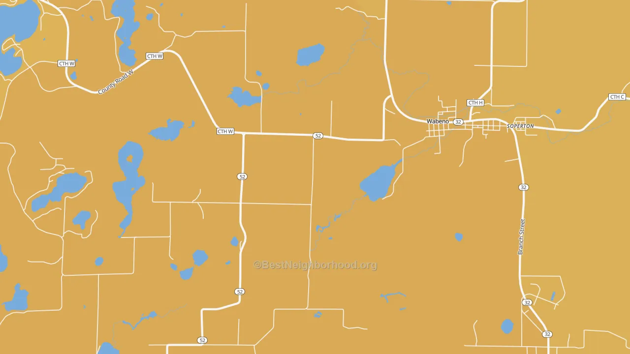 Map of the best neighborhoods in the Soperton area, with better matches in green and worse matches in red