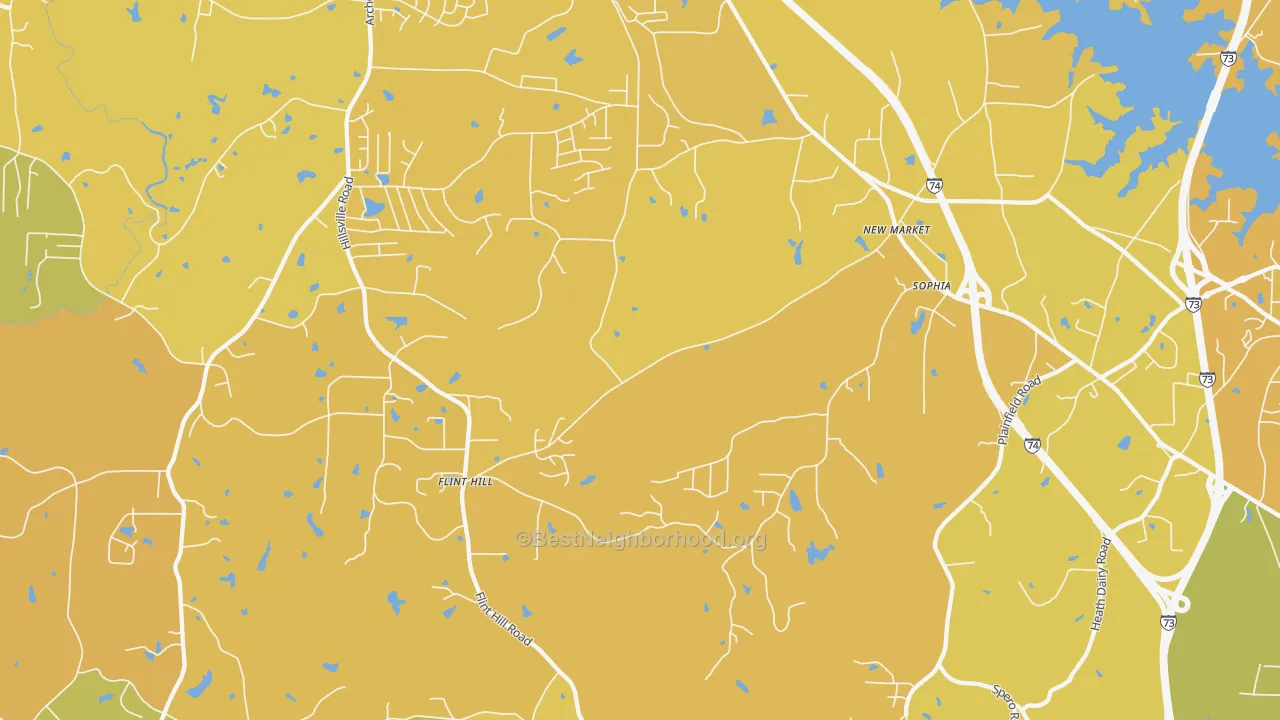 Map of the best neighborhoods in the Sophia area, with better matches in green and worse matches in red