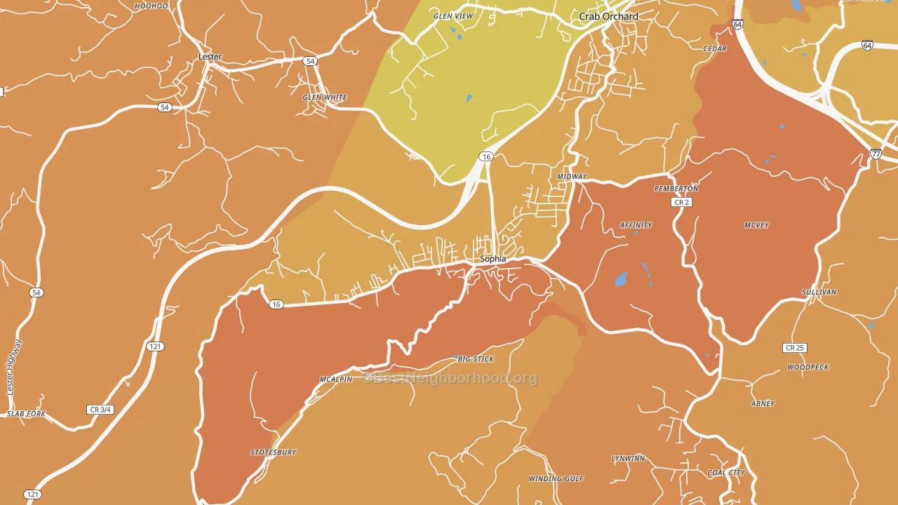 Map of the best neighborhoods in the Sophia area, with better matches in green and worse matches in red