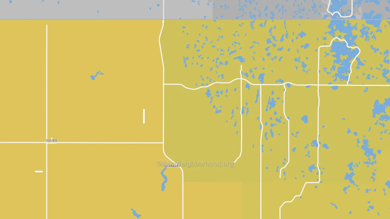 Map of the best neighborhoods in the Souris area, with better matches in green and worse matches in red