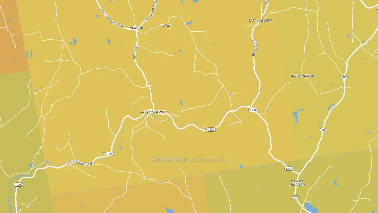 Map of the best neighborhoods in the South Acworth area, with better matches in green and worse matches in red