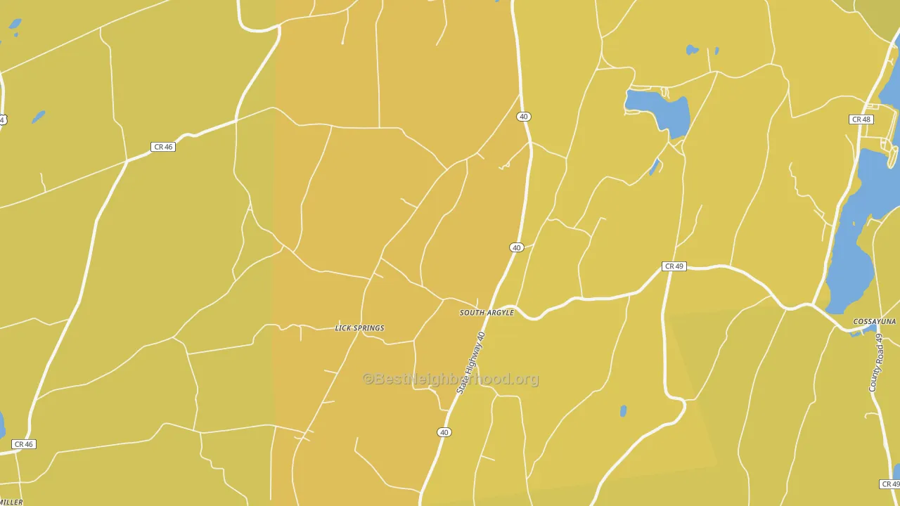 Map of the best neighborhoods in the South Argyle area, with better matches in green and worse matches in red