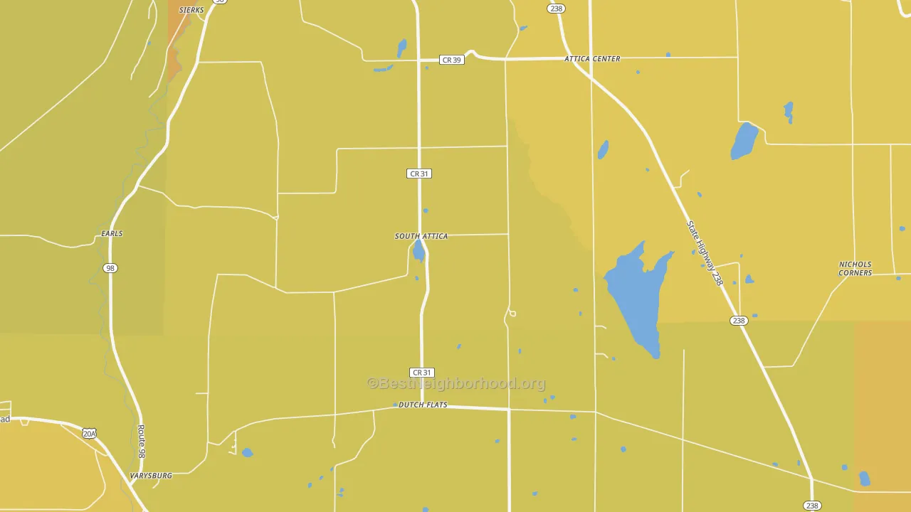 Map of the best neighborhoods in the South Attica area, with better matches in green and worse matches in red