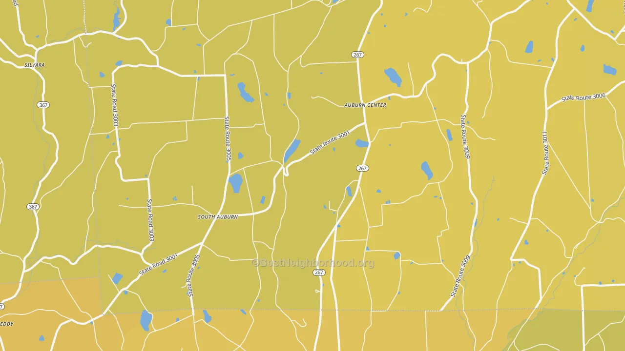Map of the best neighborhoods in the South Auburn area, with better matches in green and worse matches in red