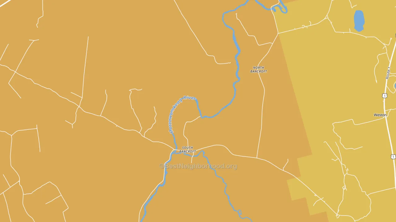 Map of the best neighborhoods in the South Bancroft area, with better matches in green and worse matches in red