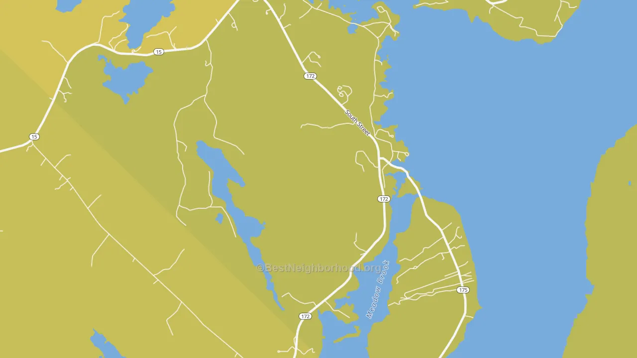 Map of the best neighborhoods in the South Blue Hill area, with better matches in green and worse matches in red