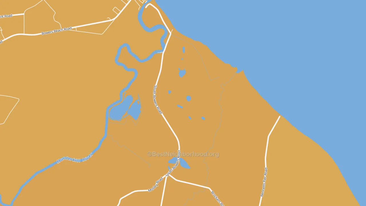 Map of the best neighborhoods in the South Bowers area, with better matches in green and worse matches in red