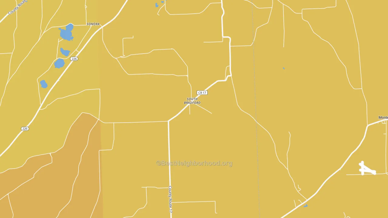 Map of the best neighborhoods in the South Bradford area, with better matches in green and worse matches in red