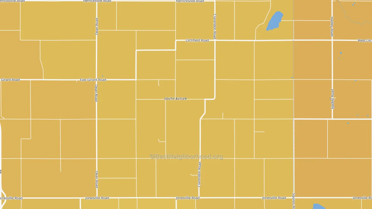 Map of the best neighborhoods in the South Butler area, with better matches in green and worse matches in red