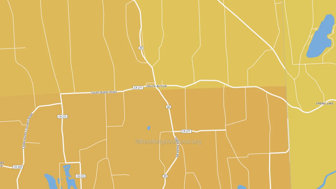 Map of the best neighborhoods in the South Butler area, with better matches in green and worse matches in red
