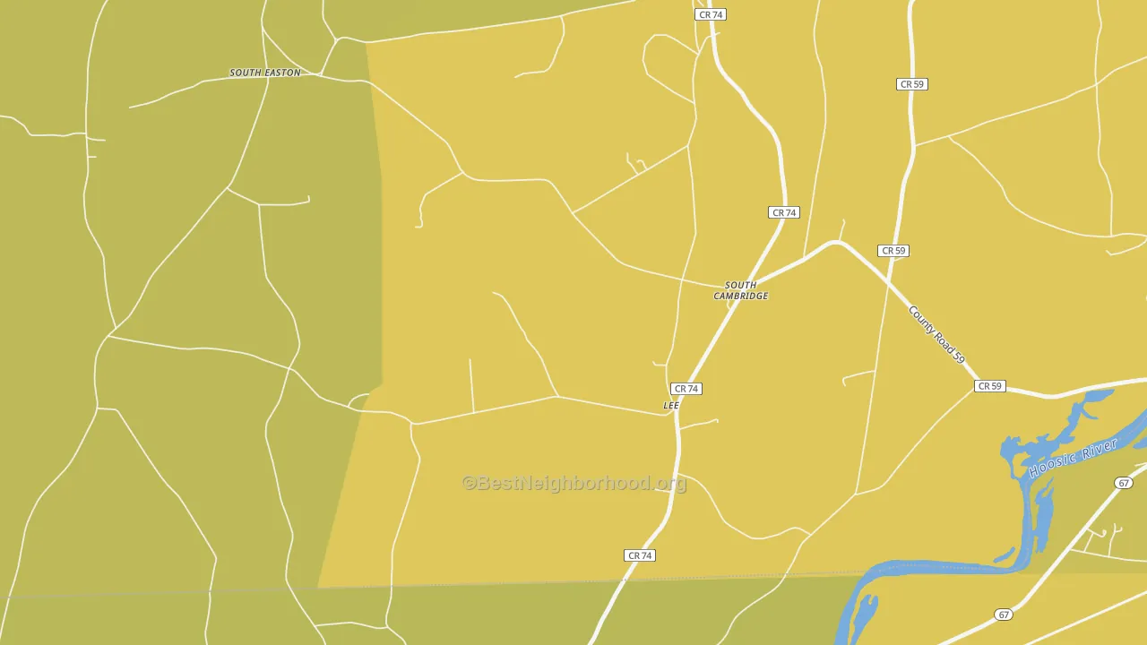 Map of the best neighborhoods in the South Cambridge area, with better matches in green and worse matches in red