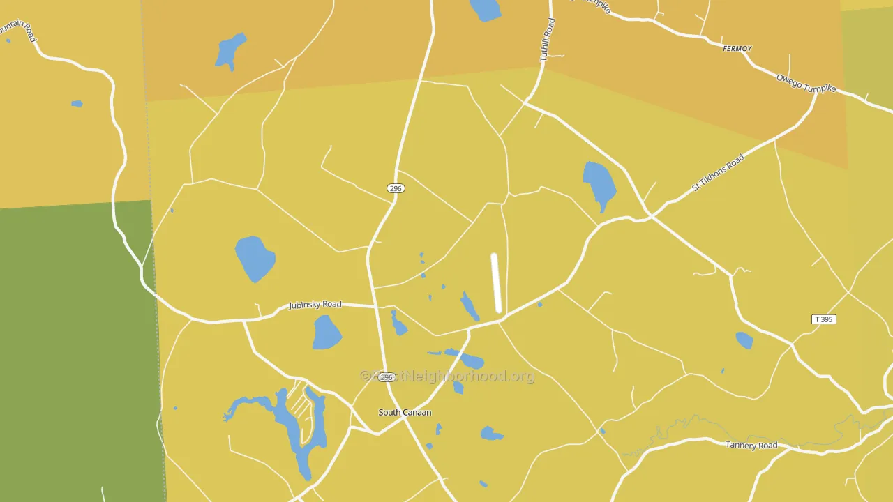 Map of the best neighborhoods in the South Canaan area, with better matches in green and worse matches in red