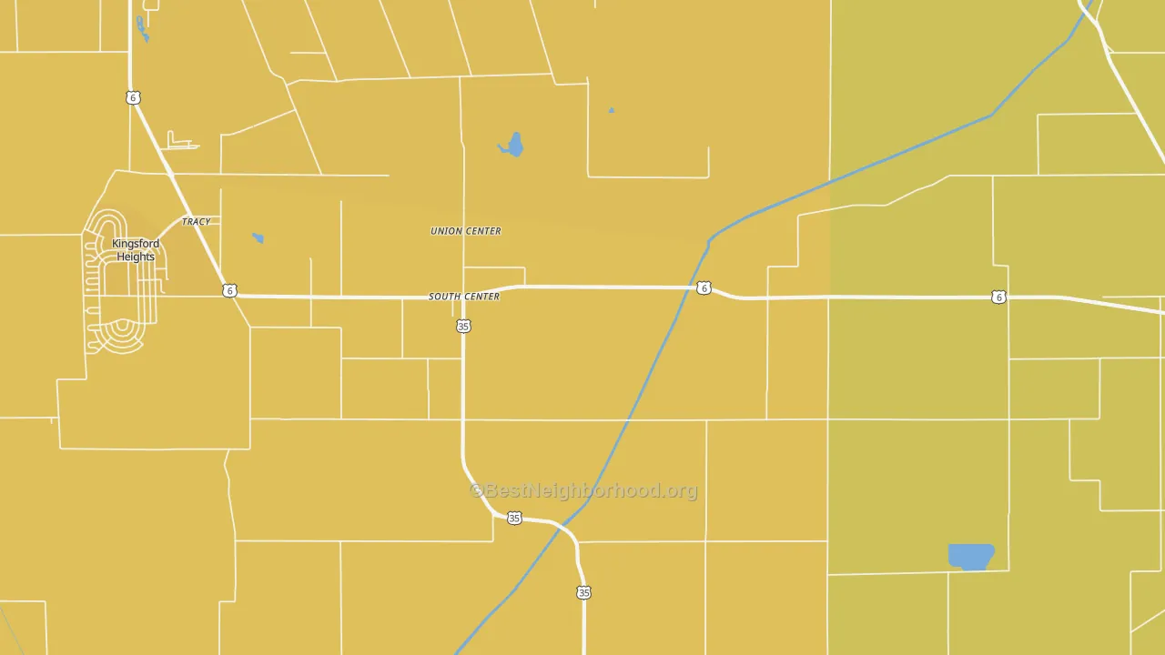 Map of the best neighborhoods in the South Center area, with better matches in green and worse matches in red