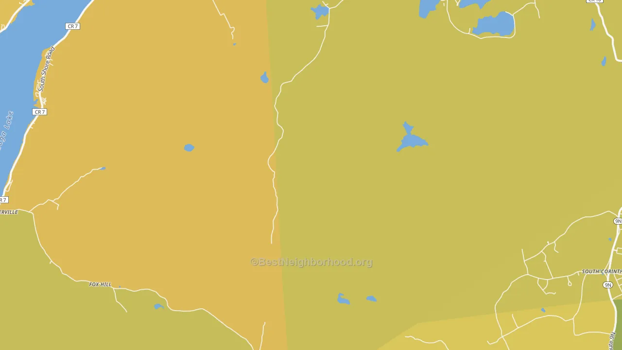 Map of the best neighborhoods in the South Corinth area, with better matches in green and worse matches in red