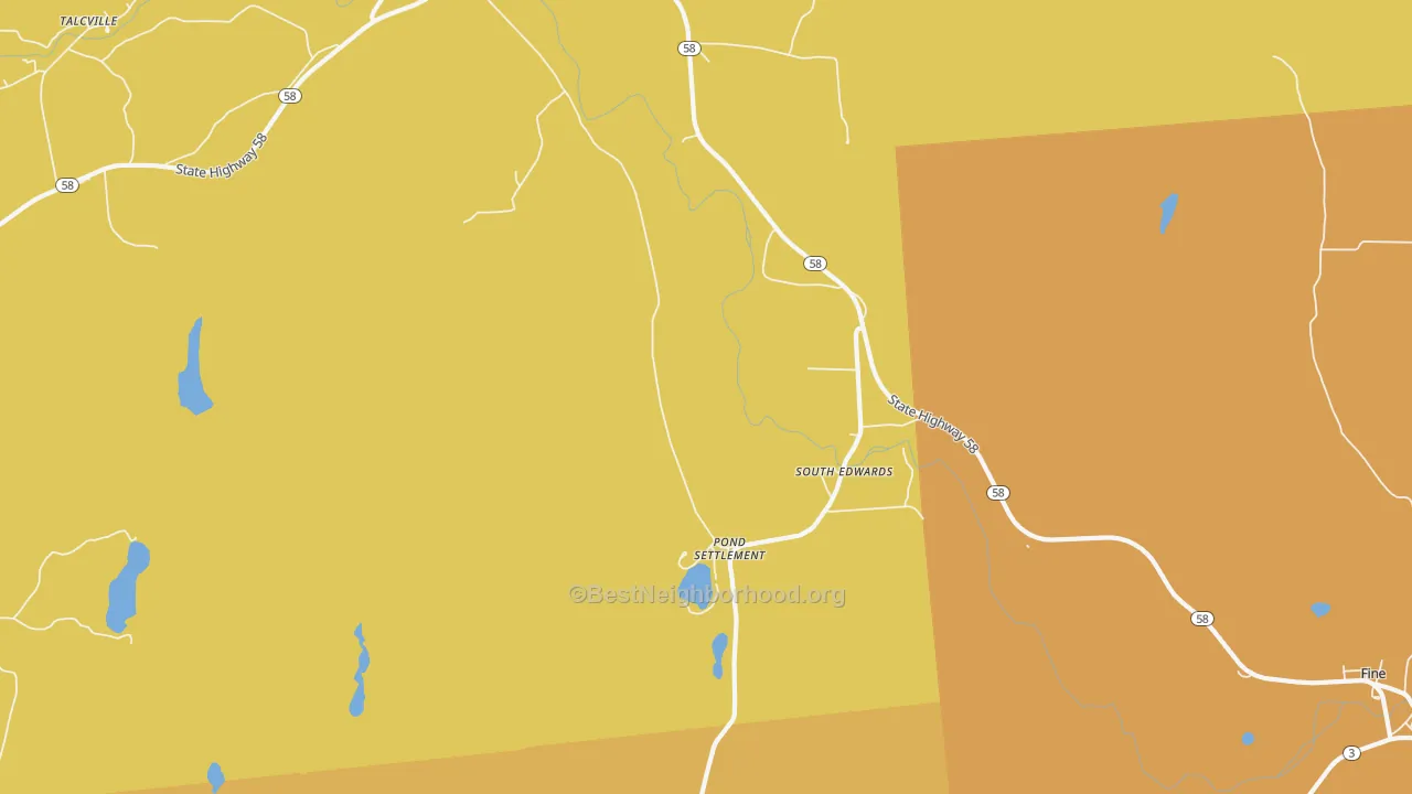 Map of the best neighborhoods in the South Edwards area, with better matches in green and worse matches in red
