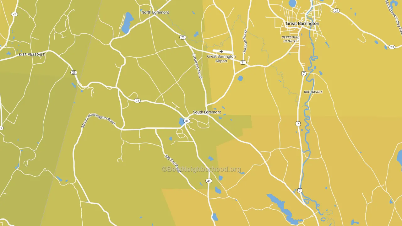 Map of the best neighborhoods in the South Egremont area, with better matches in green and worse matches in red