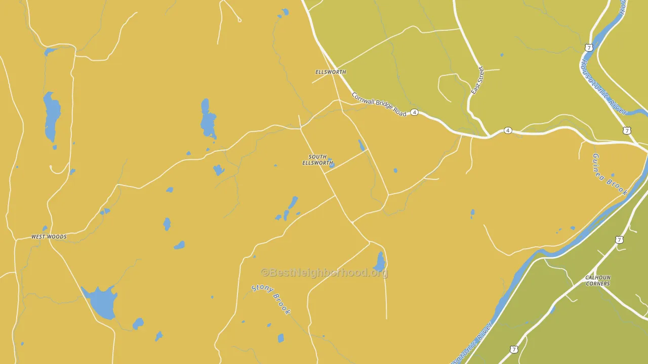 Map of the best neighborhoods in the South Ellsworth area, with better matches in green and worse matches in red