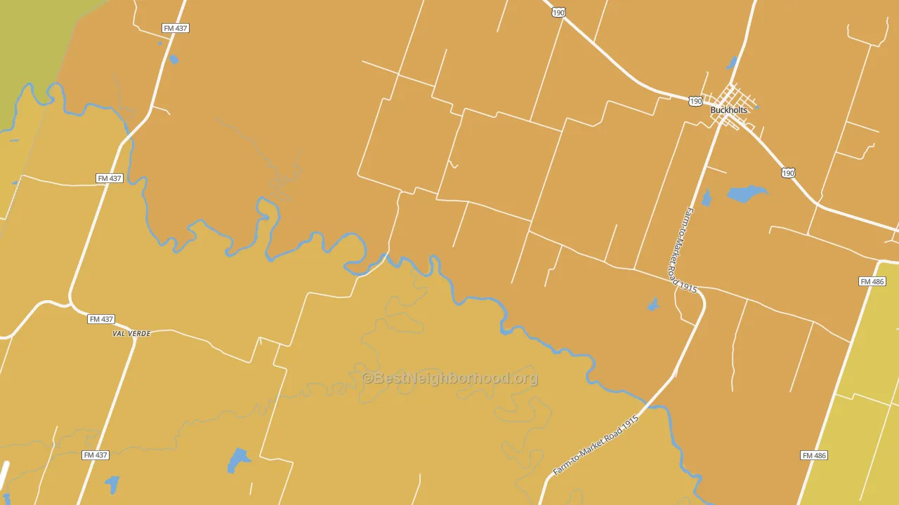Map of the best neighborhoods in the South Elm area, with better matches in green and worse matches in red
