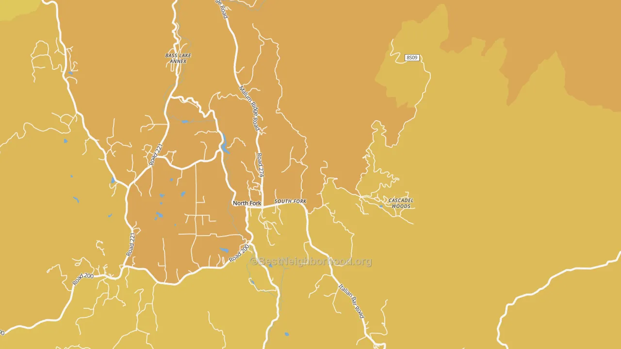 Map of the best neighborhoods in the South Fork area, with better matches in green and worse matches in red
