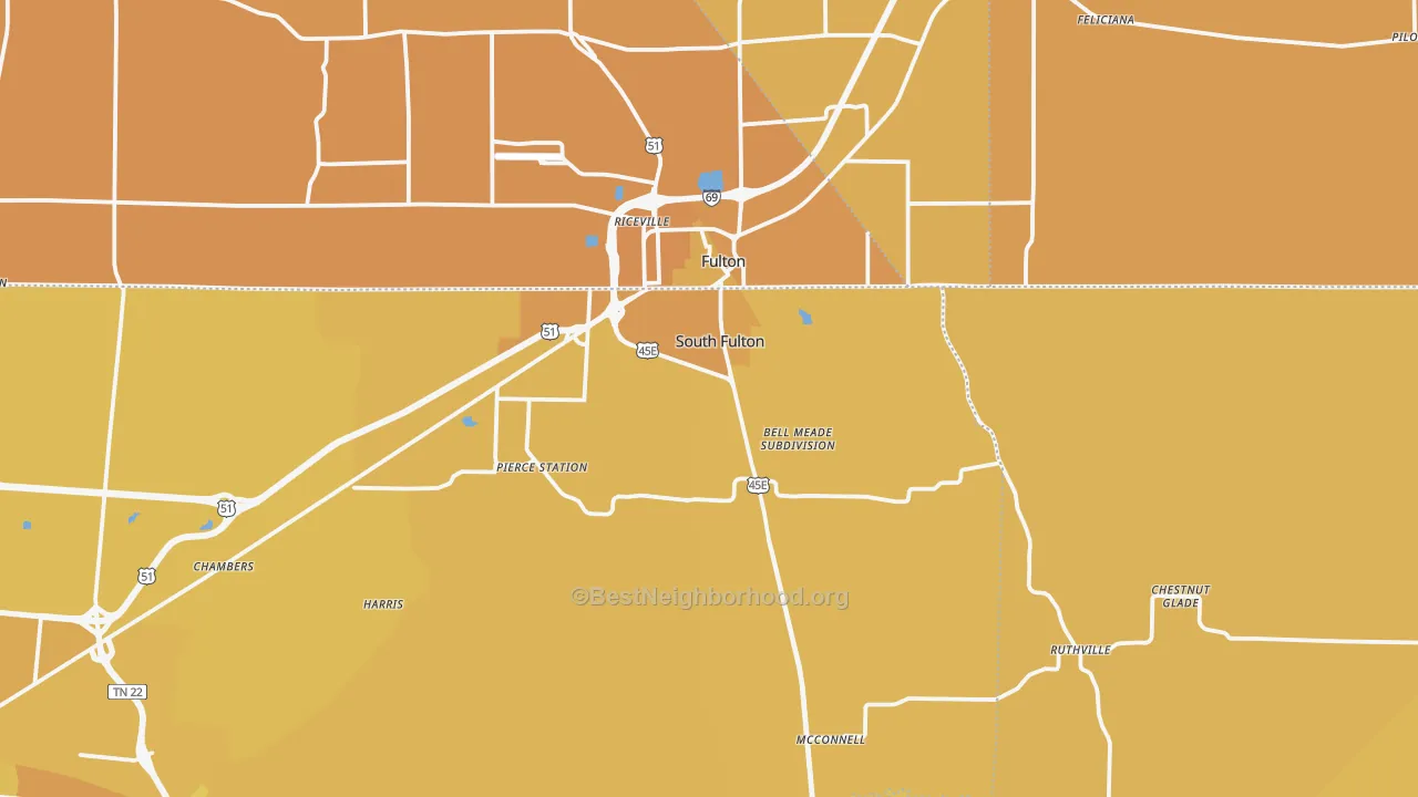 Map of the best neighborhoods in the South Fulton area, with better matches in green and worse matches in red