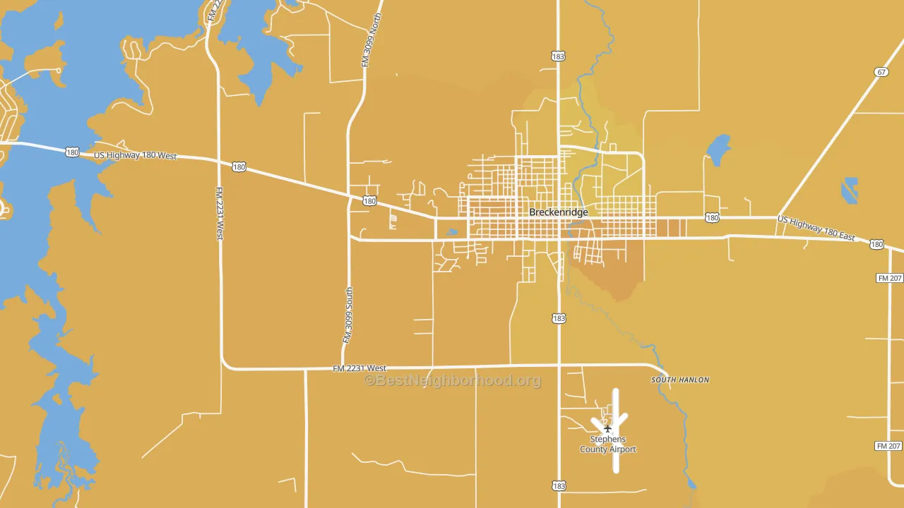 Map of the best neighborhoods in the South Hanlon area, with better matches in green and worse matches in red