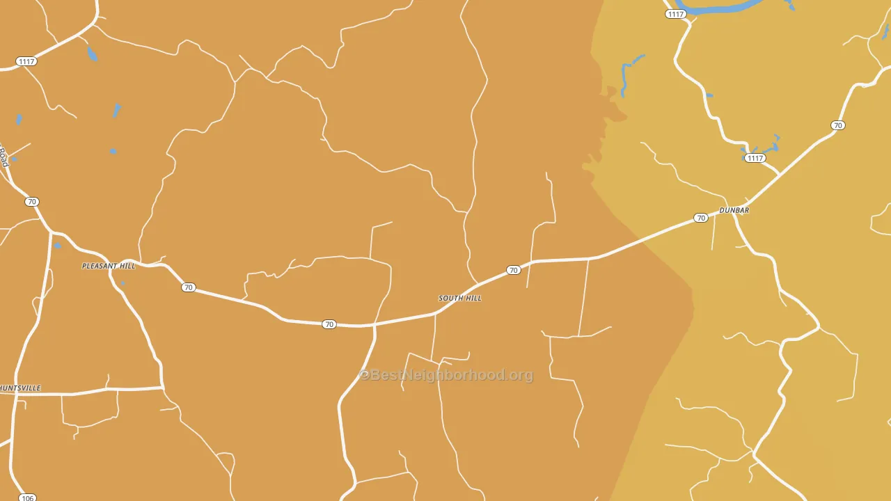 Map of the best neighborhoods in the South Hill area, with better matches in green and worse matches in red