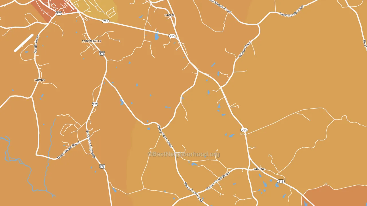 Map of the best neighborhoods in the South Hills area, with better matches in green and worse matches in red