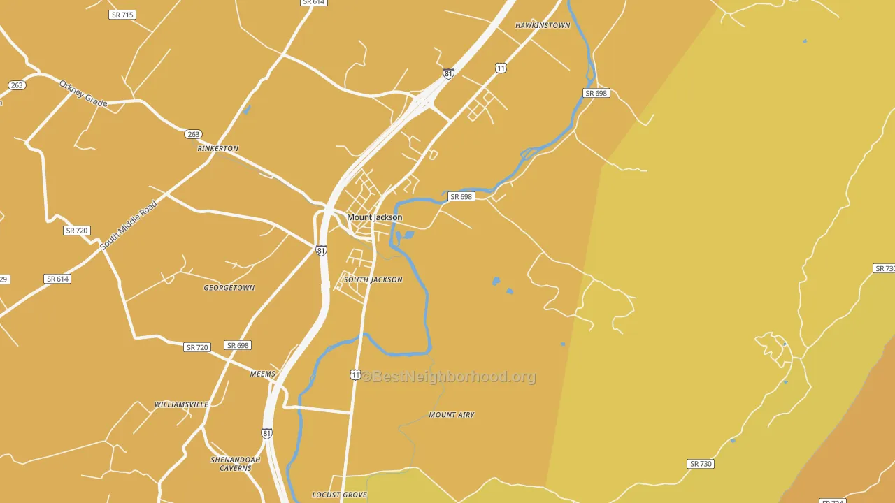 Map of the best neighborhoods in the South Jackson area, with better matches in green and worse matches in red