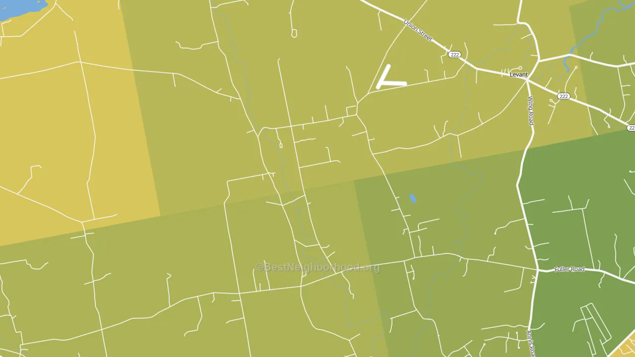 Map of the best neighborhoods in the South Levant area, with better matches in green and worse matches in red