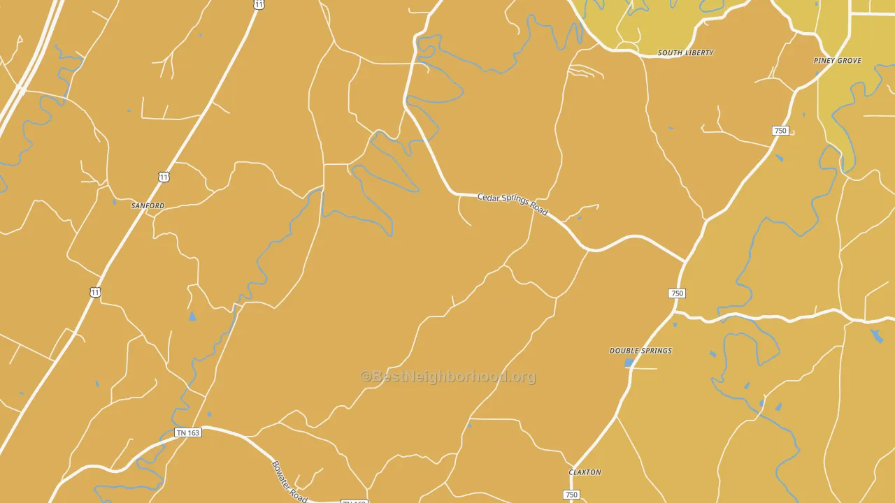 Map of the best neighborhoods in the South Liberty area, with better matches in green and worse matches in red
