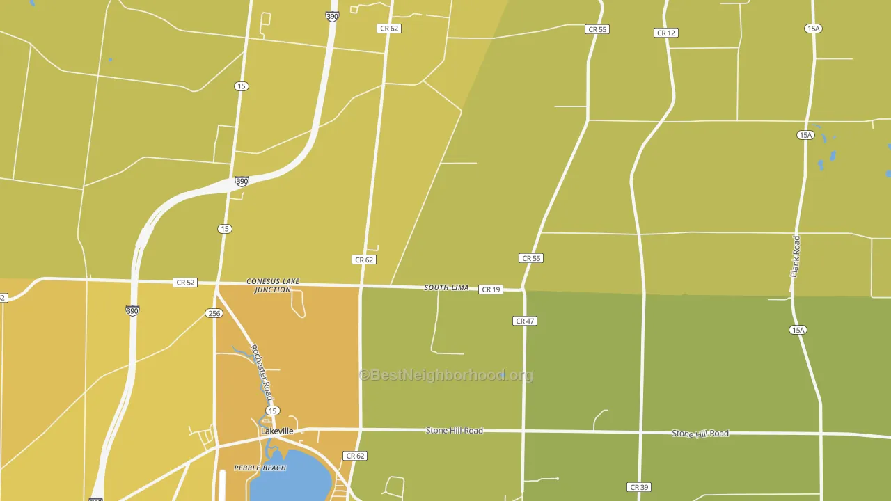 Map of the best neighborhoods in the South Lima area, with better matches in green and worse matches in red