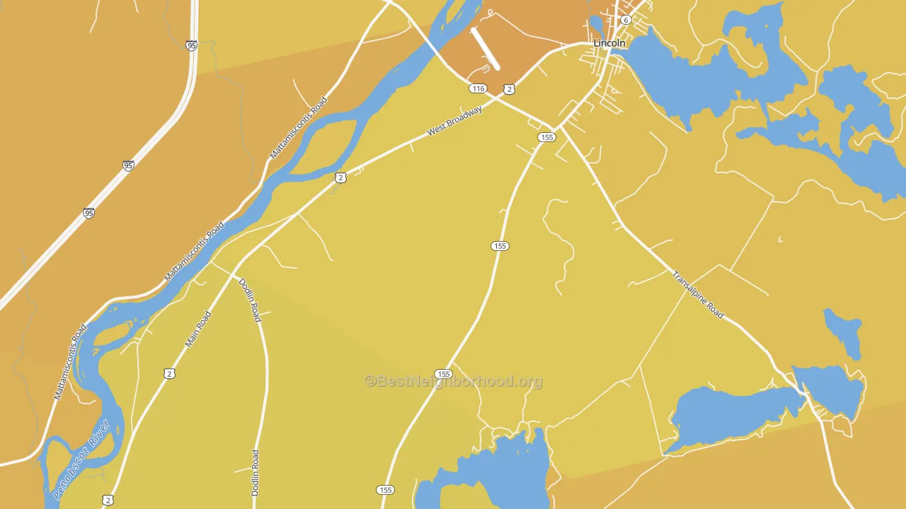 Map of the best neighborhoods in the South Lincoln area, with better matches in green and worse matches in red