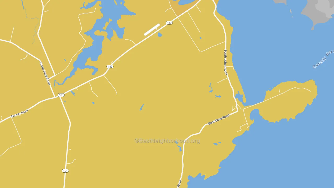 Map of the best neighborhoods in the South Lubec area, with better matches in green and worse matches in red