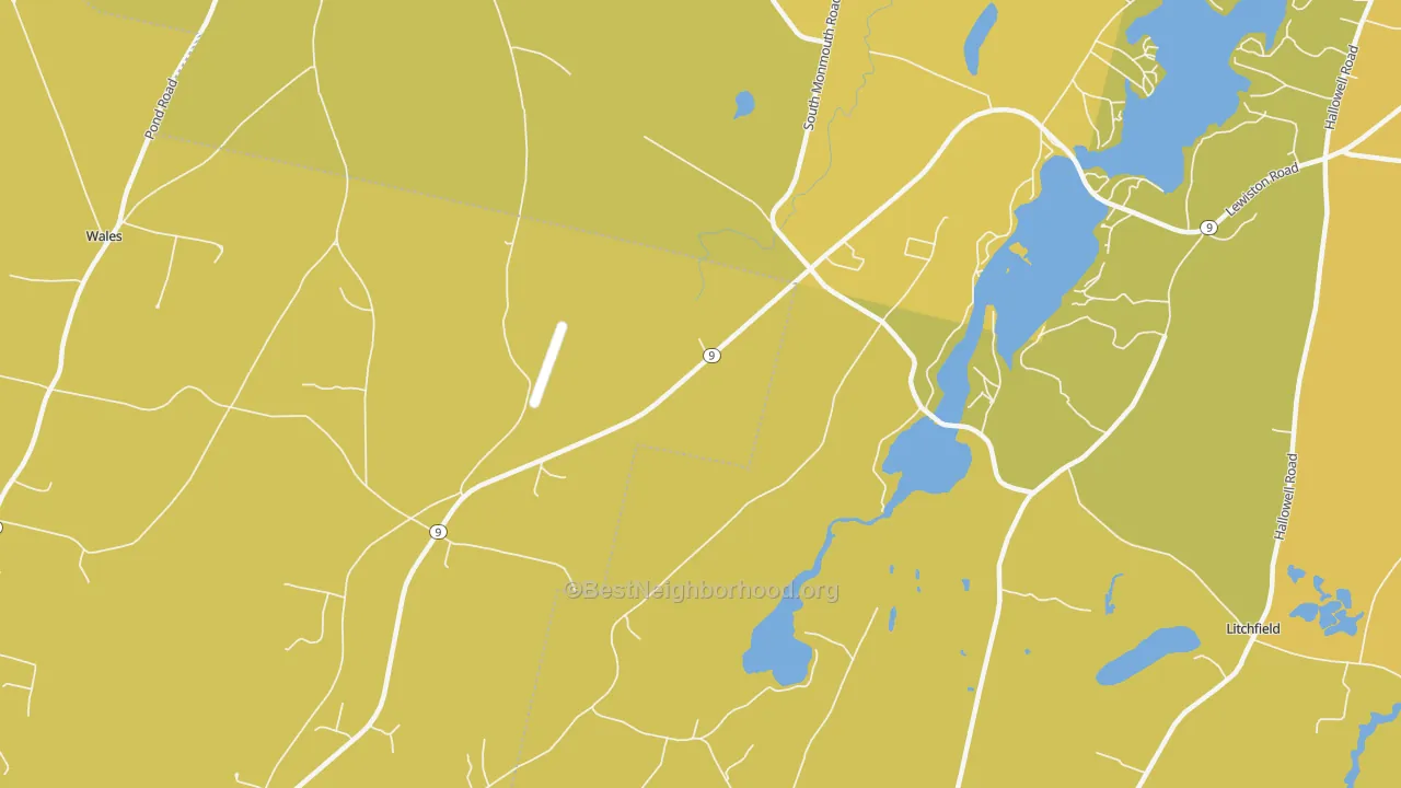 Map of the best neighborhoods in the South Monmouth area, with better matches in green and worse matches in red