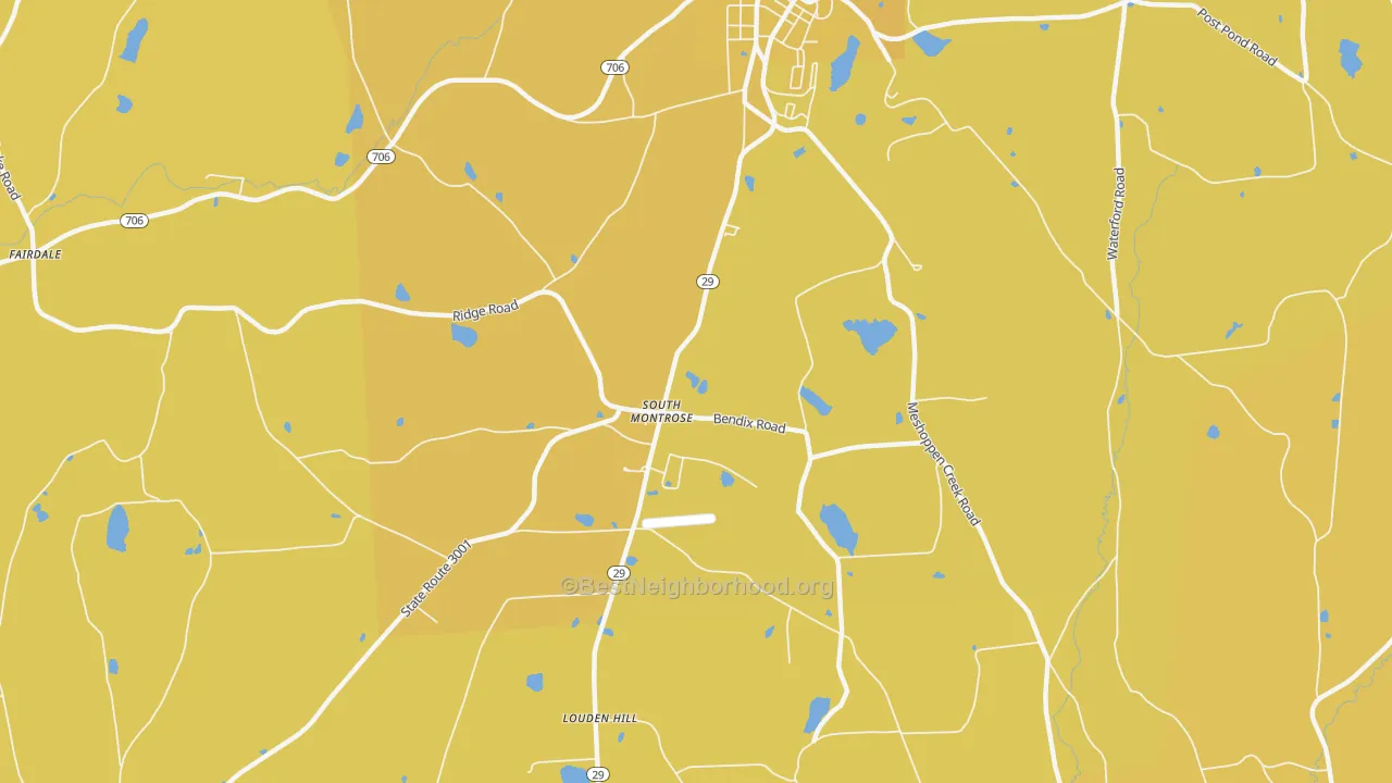 Map of the best neighborhoods in the South Montrose area, with better matches in green and worse matches in red