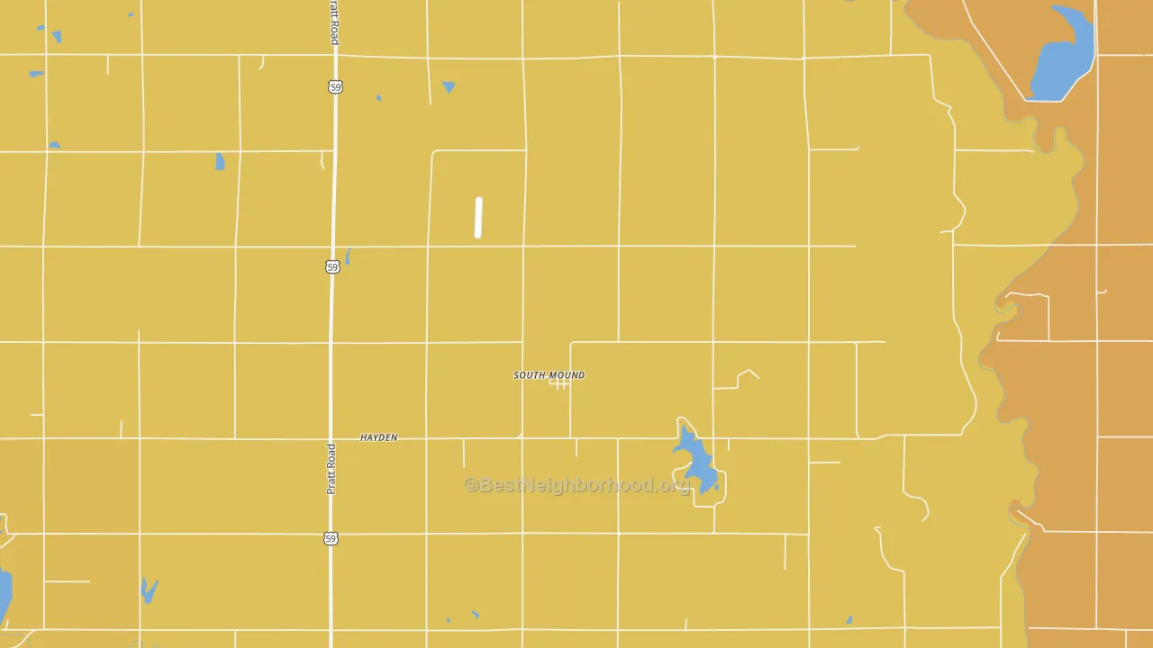 Map of the best neighborhoods in the South Mound area, with better matches in green and worse matches in red