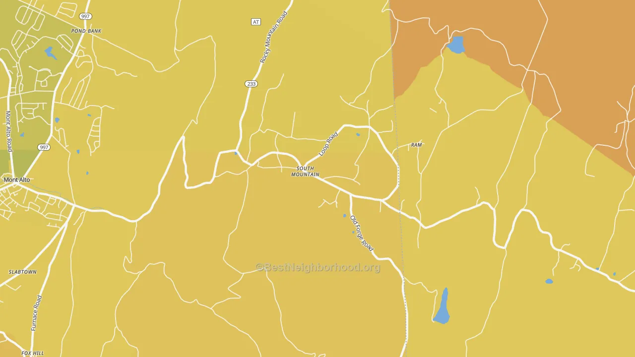 Map of the best neighborhoods in the South Mountain area, with better matches in green and worse matches in red