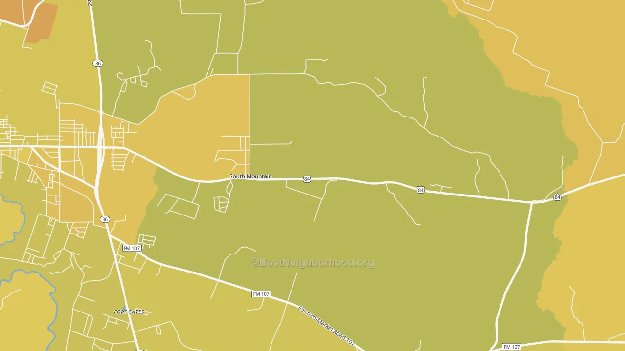 Map of the best neighborhoods in the South Mountain area, with better matches in green and worse matches in red