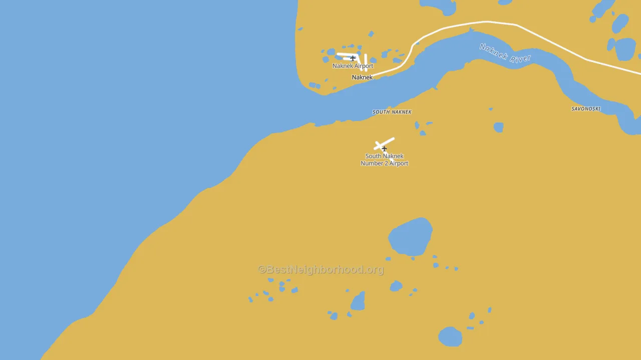 Map of the best neighborhoods in the South Naknek area, with better matches in green and worse matches in red