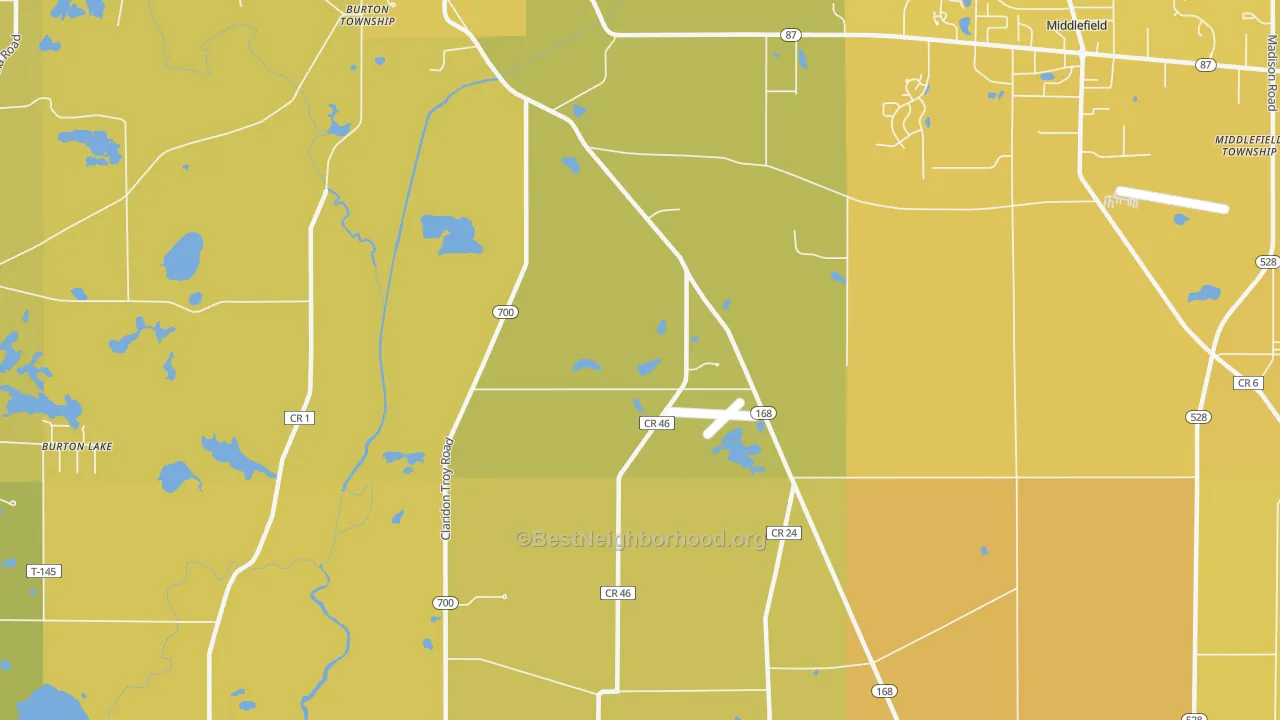 Map of the best neighborhoods in the South Newbury area, with better matches in green and worse matches in red