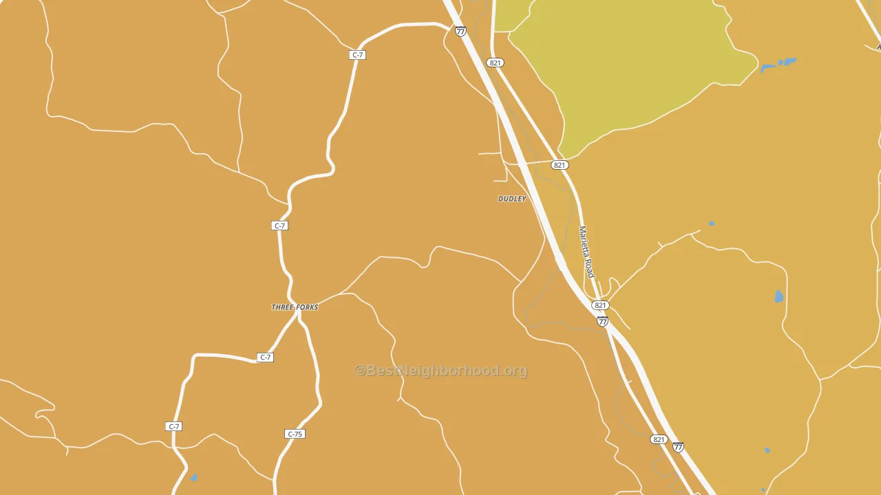 Map of the best neighborhoods in the South Olive area, with better matches in green and worse matches in red