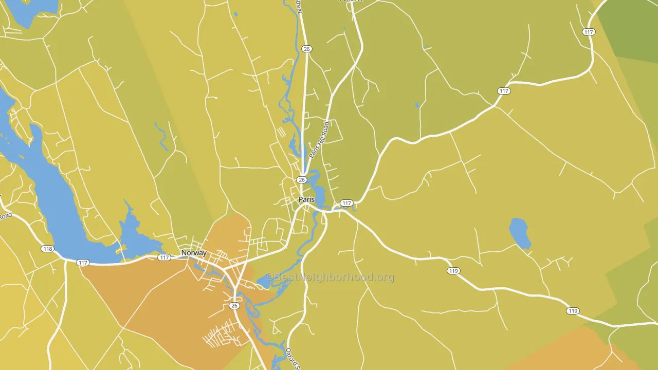 Map of the best neighborhoods in the South Paris area, with better matches in green and worse matches in red