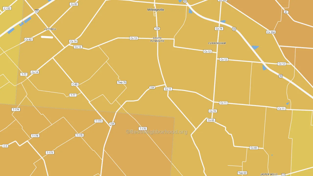 Map of the best neighborhoods in the South Plymouth area, with better matches in green and worse matches in red