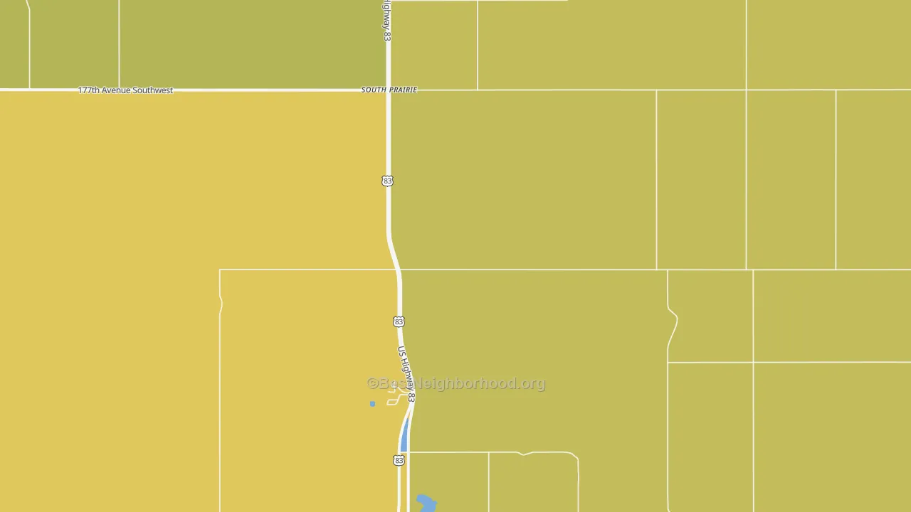Map of the best neighborhoods in the South Prairie area, with better matches in green and worse matches in red